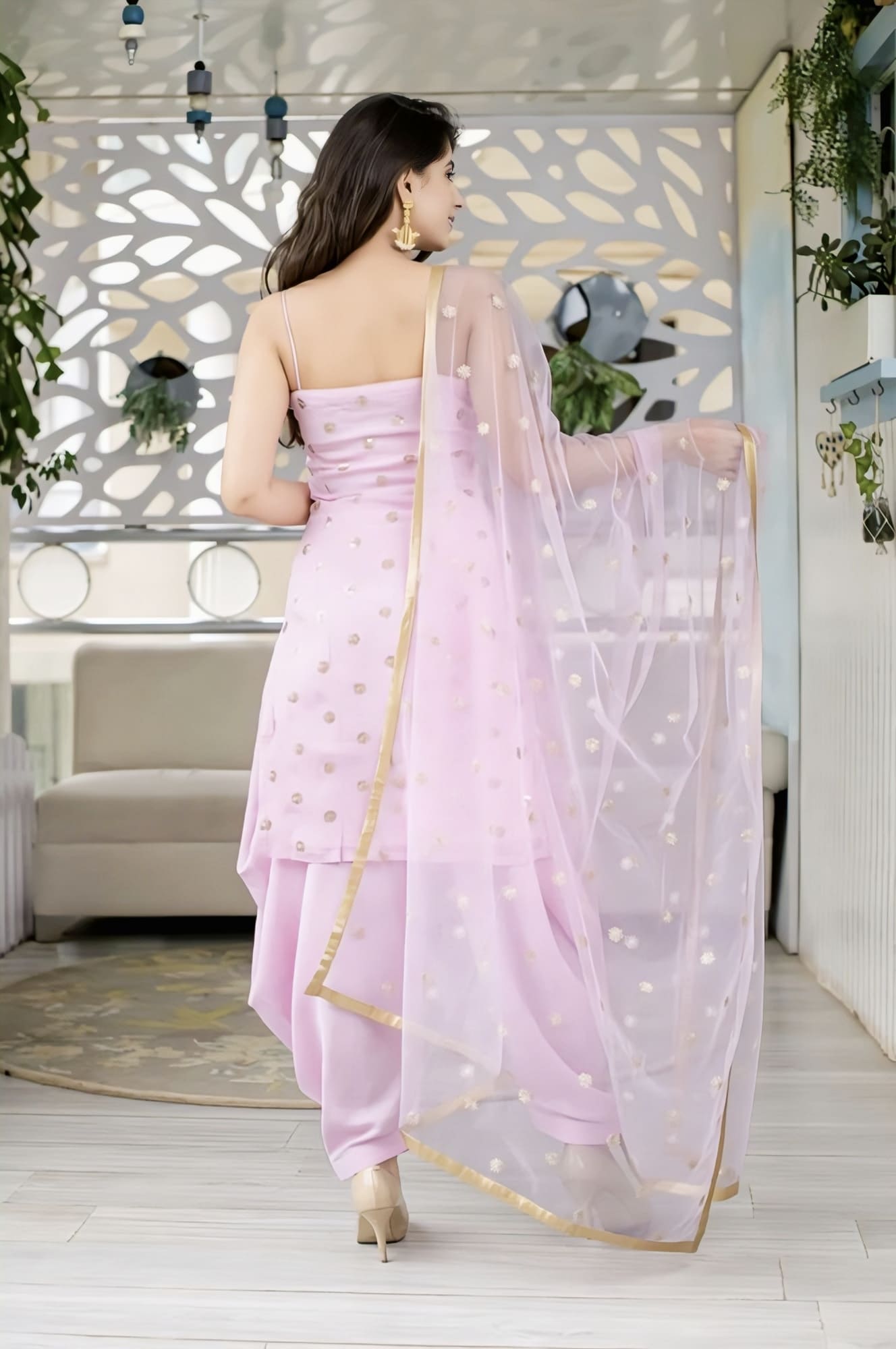 Designer Pink Georgette Semi-Patiala Salwar Suit for Party Wear
