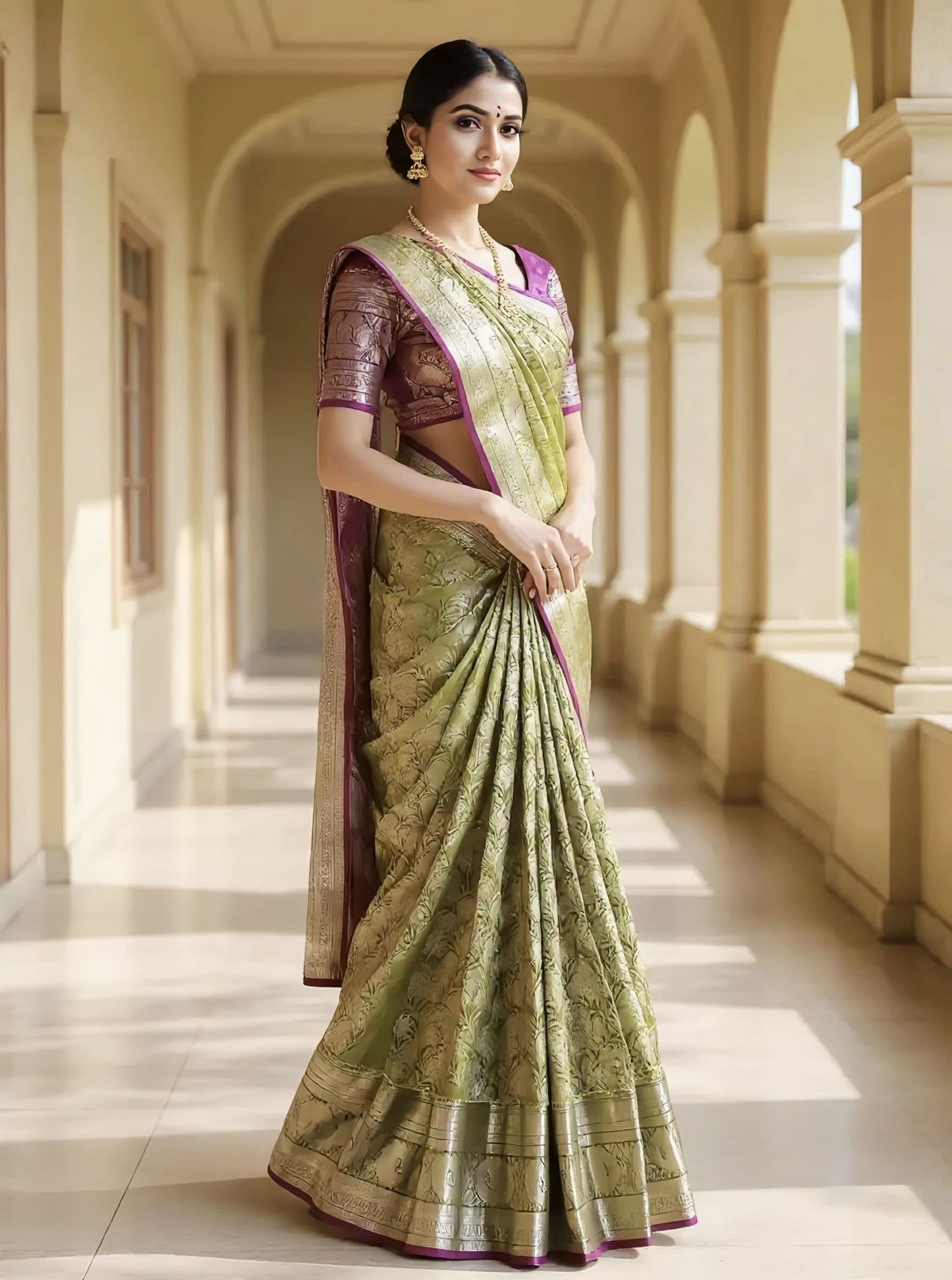 Parrot Green Saree with Silver Border – Elegant Traditional Silk Saree for Wedding & Festive Wear