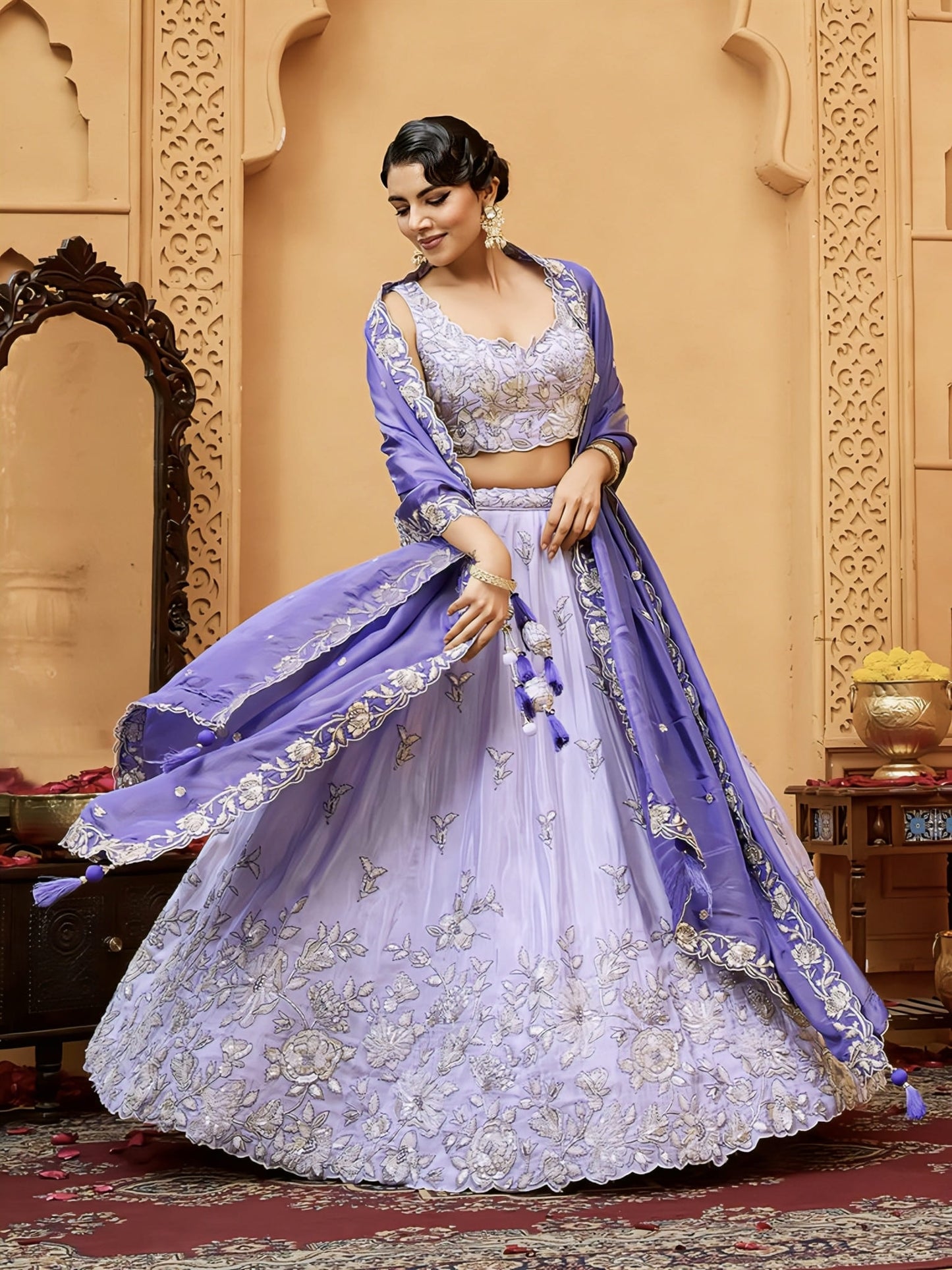 Lavender Blue Lehenga Choli with Navy Blue Dupatta