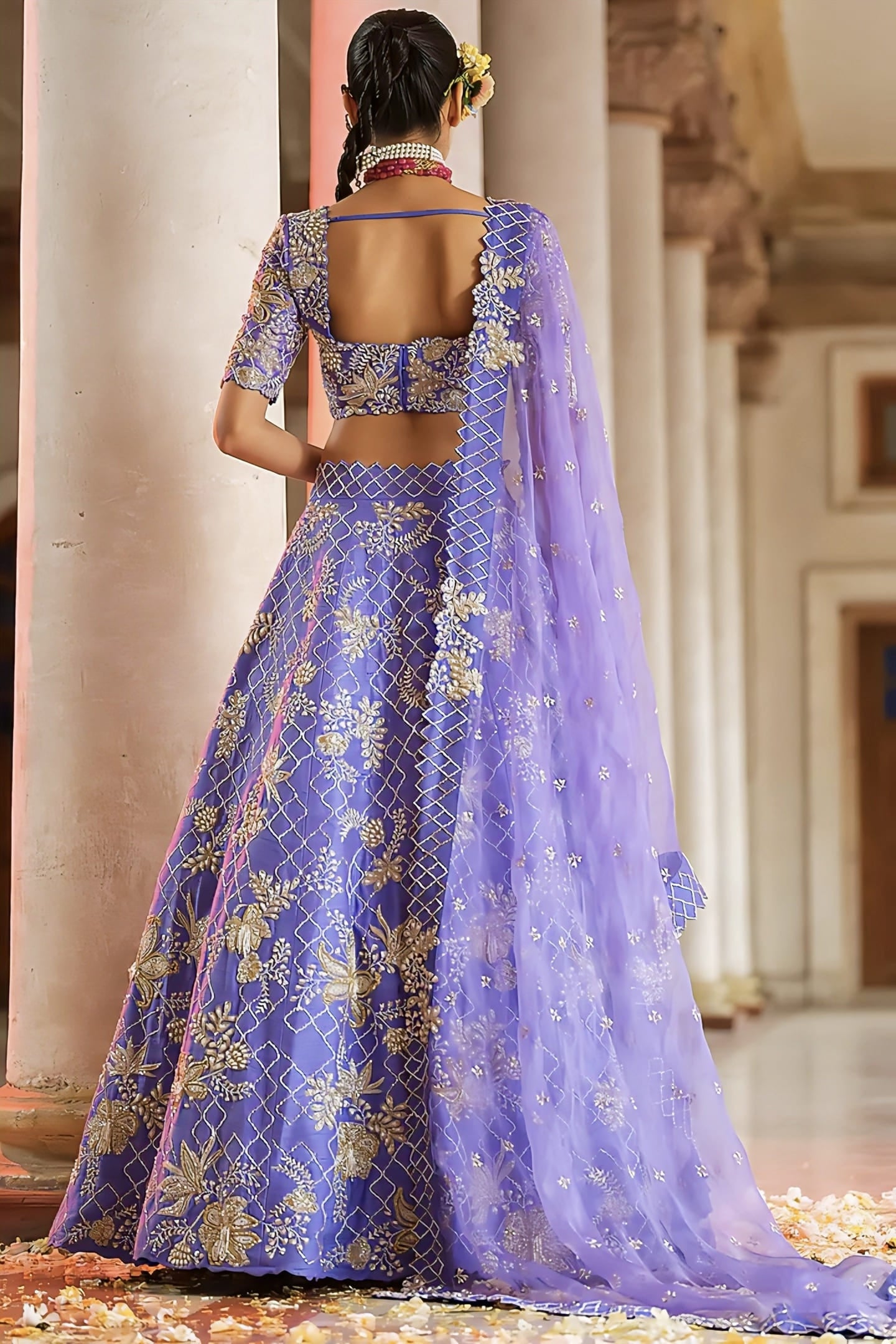 Lavender Blue Lehenga Set in Raw Silk | Hand Embroidered Wedding Wear Lehenga