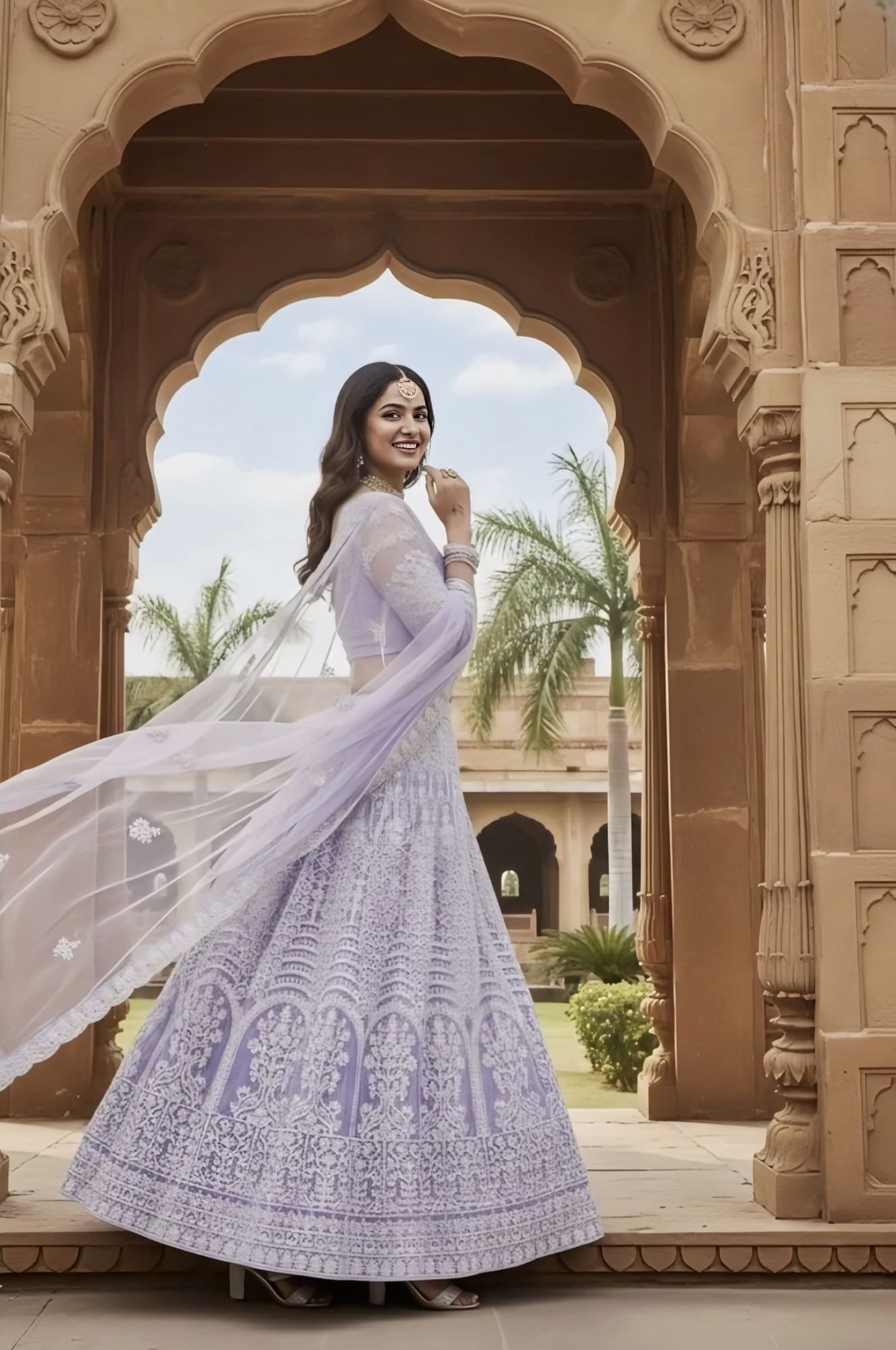 Lavender Bridal Lehenga Choli with Dupatta | Embroidered Net Wedding Wear Lehenga