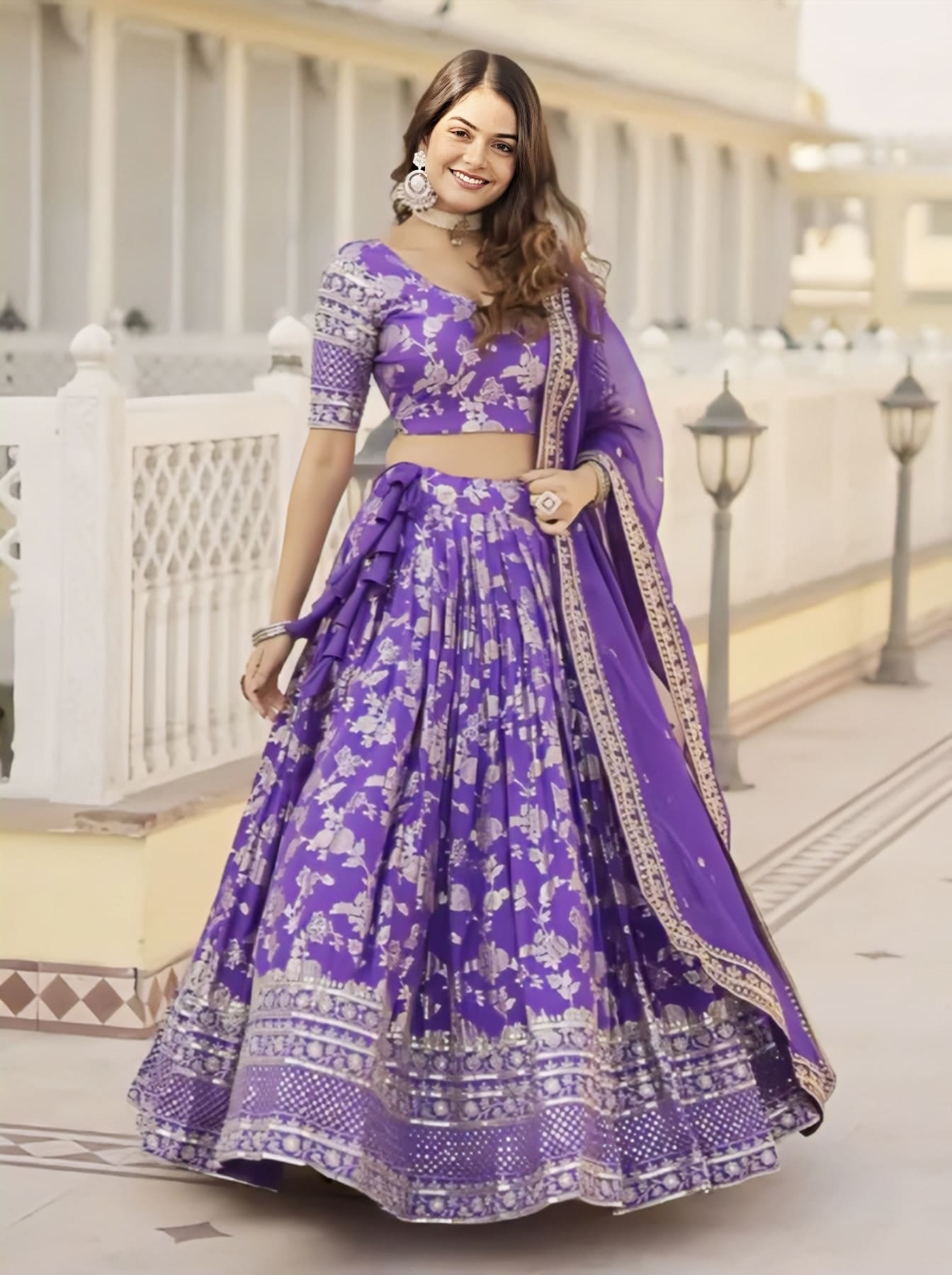 Embroidered Lavender Wedding Lehenga for Bride
