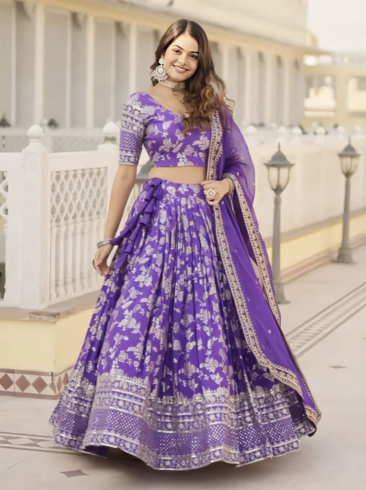 Embroidered Lavender Wedding Lehenga for Bride