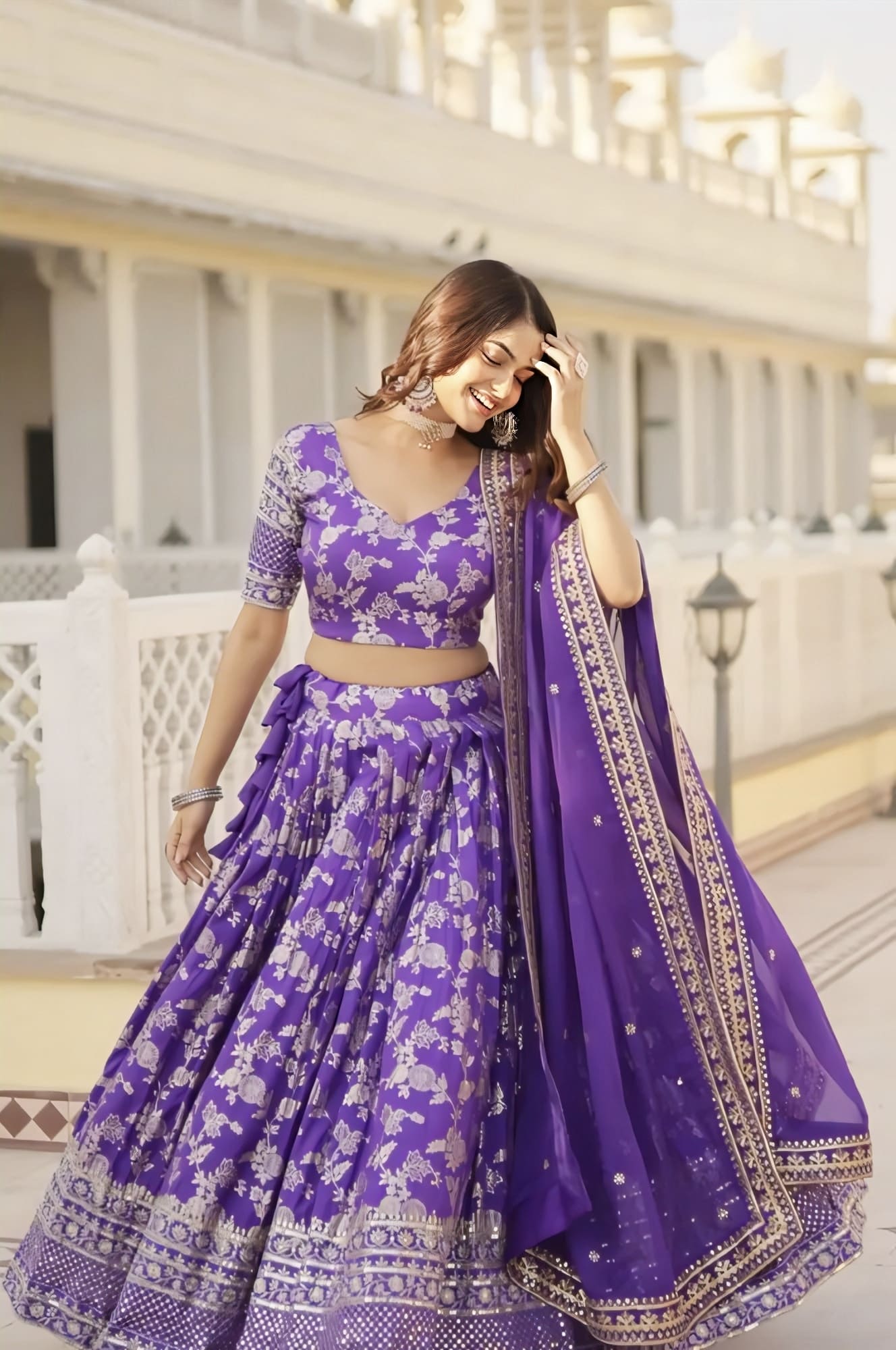 Lavender Bridal Lehenga Choli in Jacquard | Embroidered & Zari Weaving Wedding Wear