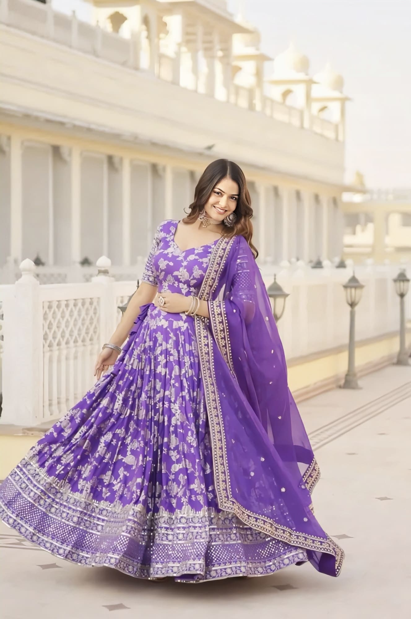 Lavender Bridal Lehenga Choli in Jacquard | Embroidered & Zari Weaving Wedding Wear