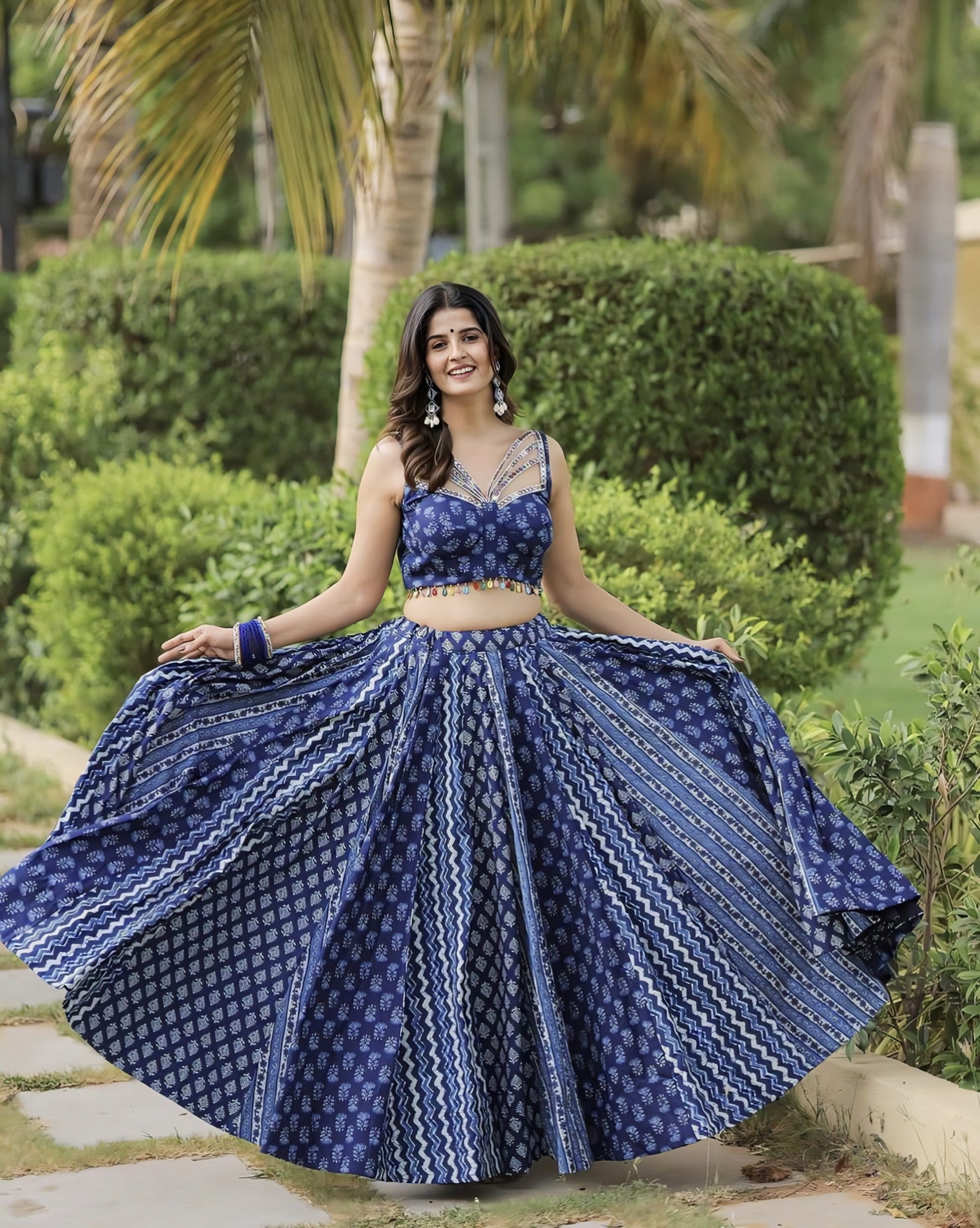 Designer Navy Blue Muslin Lehenga Choli for Women
