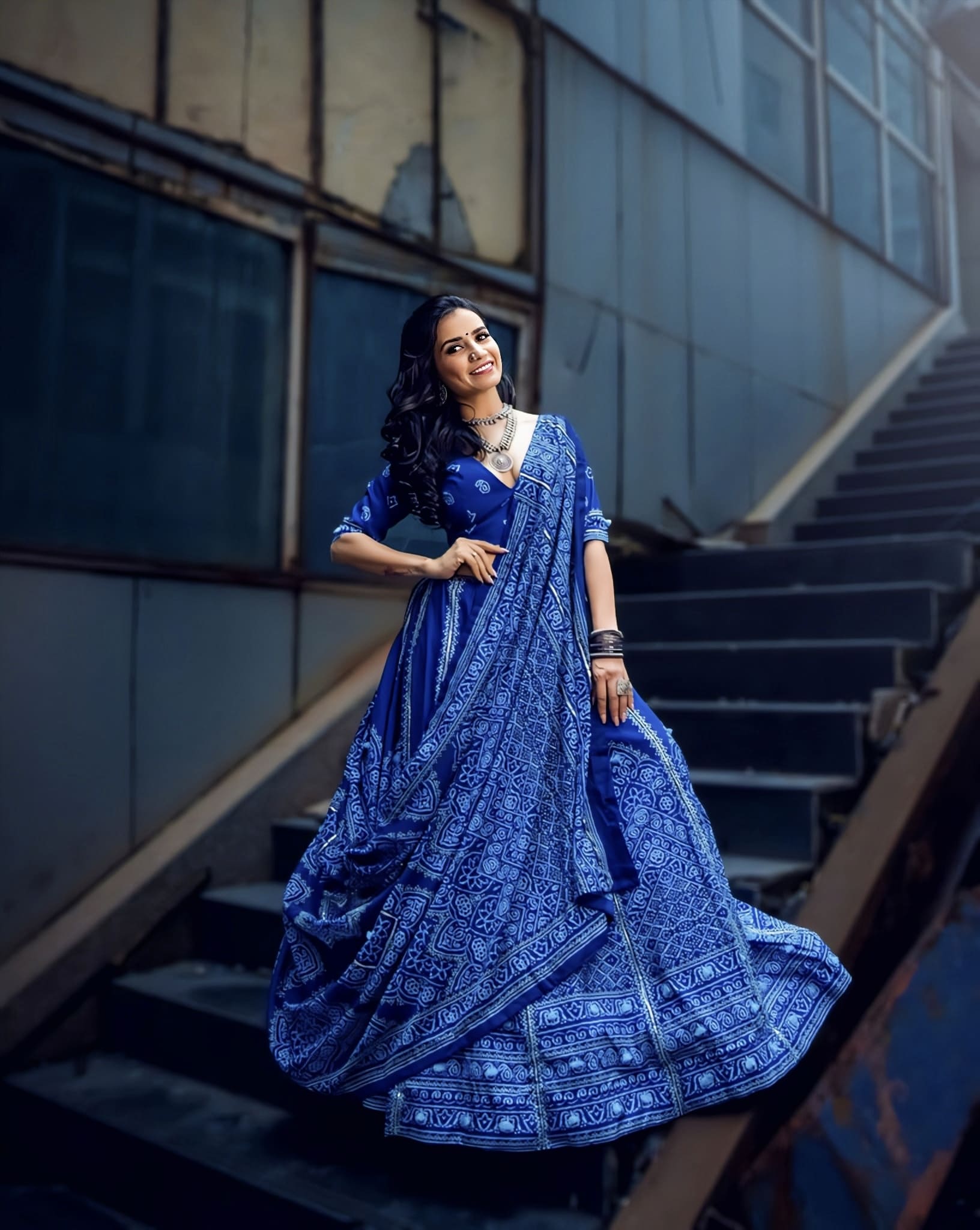 Navy Blue Bandhani Printed Vaishali Silk Lehenga Choli