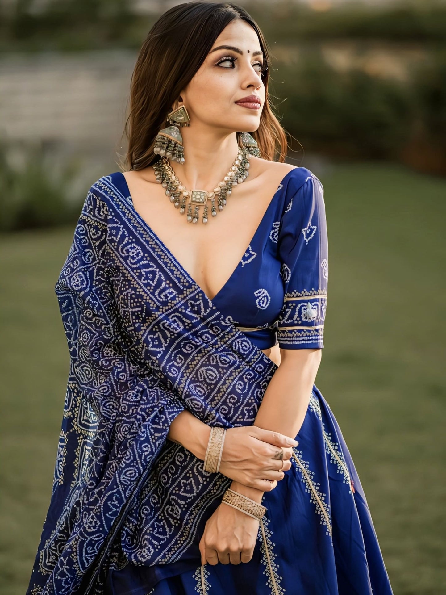 Navy Blue Bandhani Printed Vaishali Silk Lehenga Choli with Dupatta