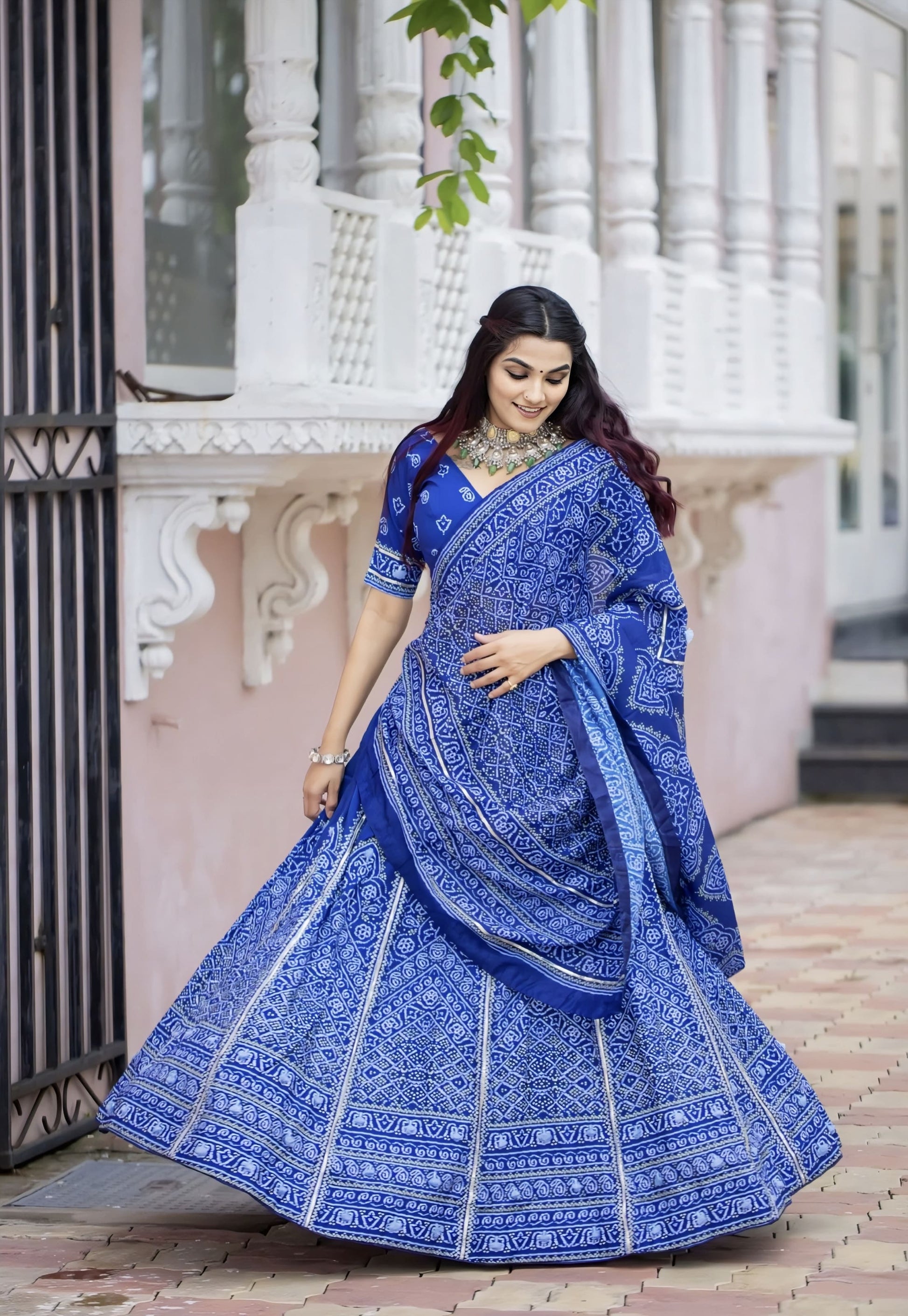 Elegant Bandhani Printed Navy Blue Lehenga Choli