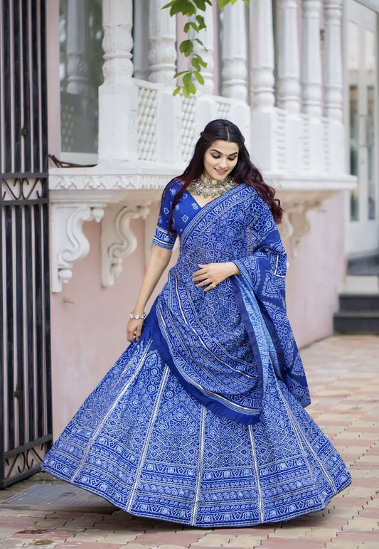 Elegant Bandhani Printed Navy Blue Lehenga Choli