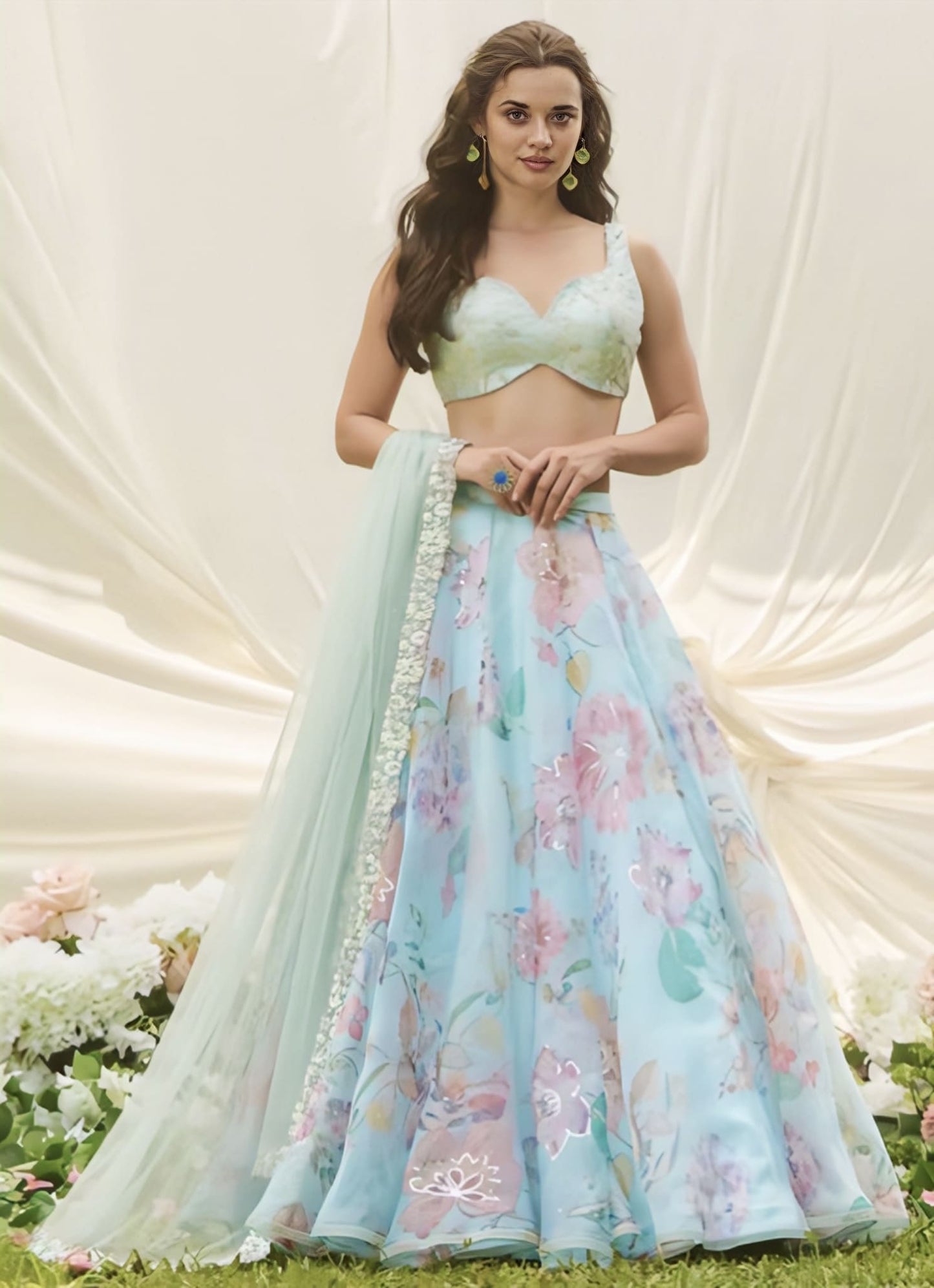 Elegant light blue floral embroidered design