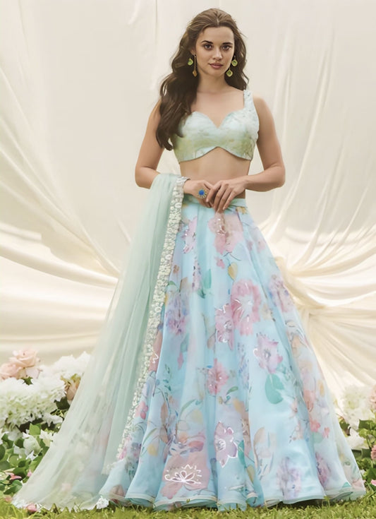 Elegant light blue floral embroidered design