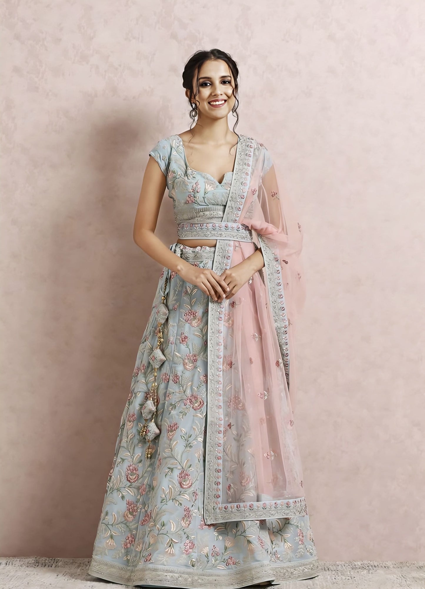 Designer Georgette Bridal Lehenga in Light Blue