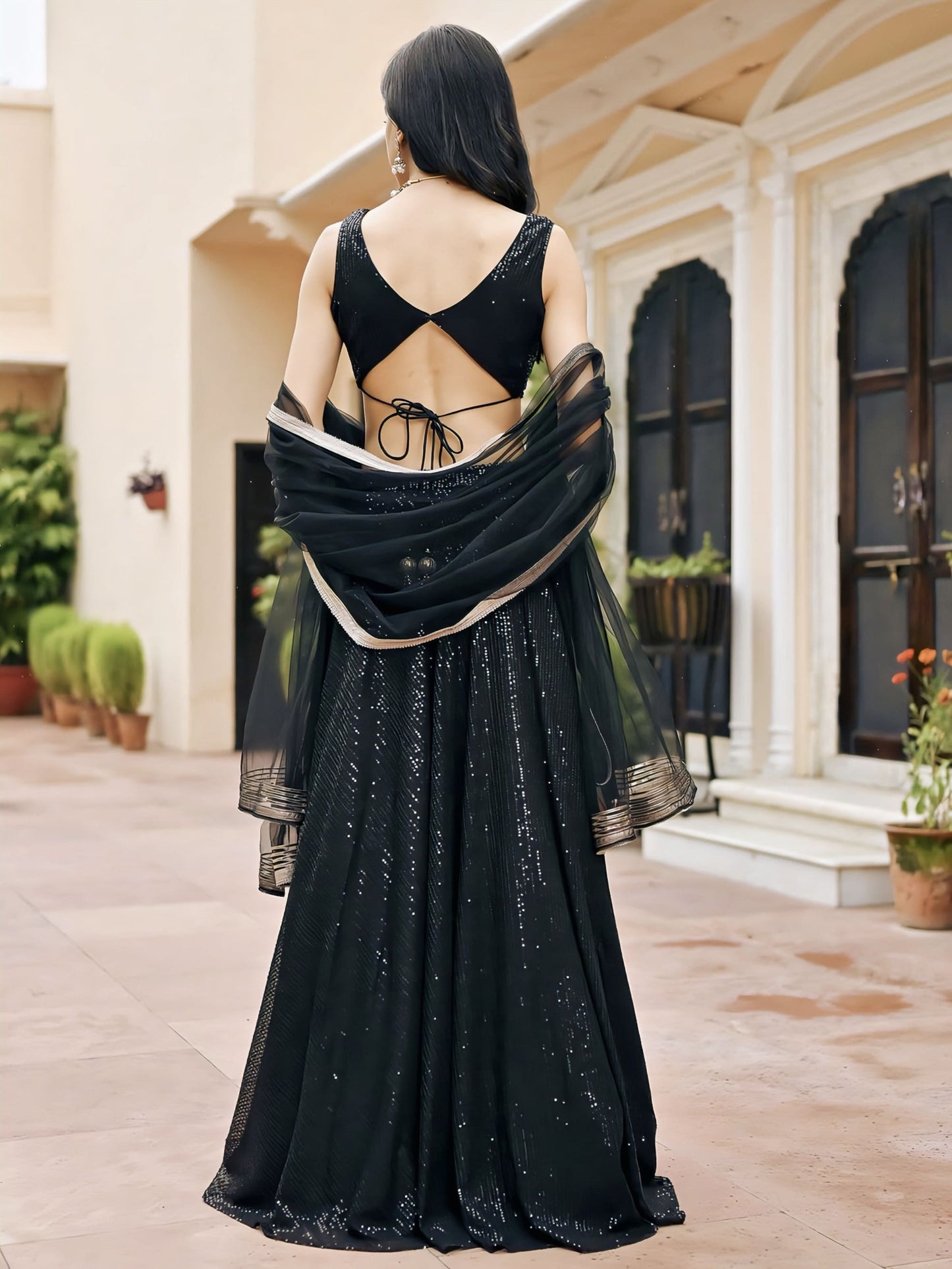 Designer Black Sequin Lehenga Choli Set for Women