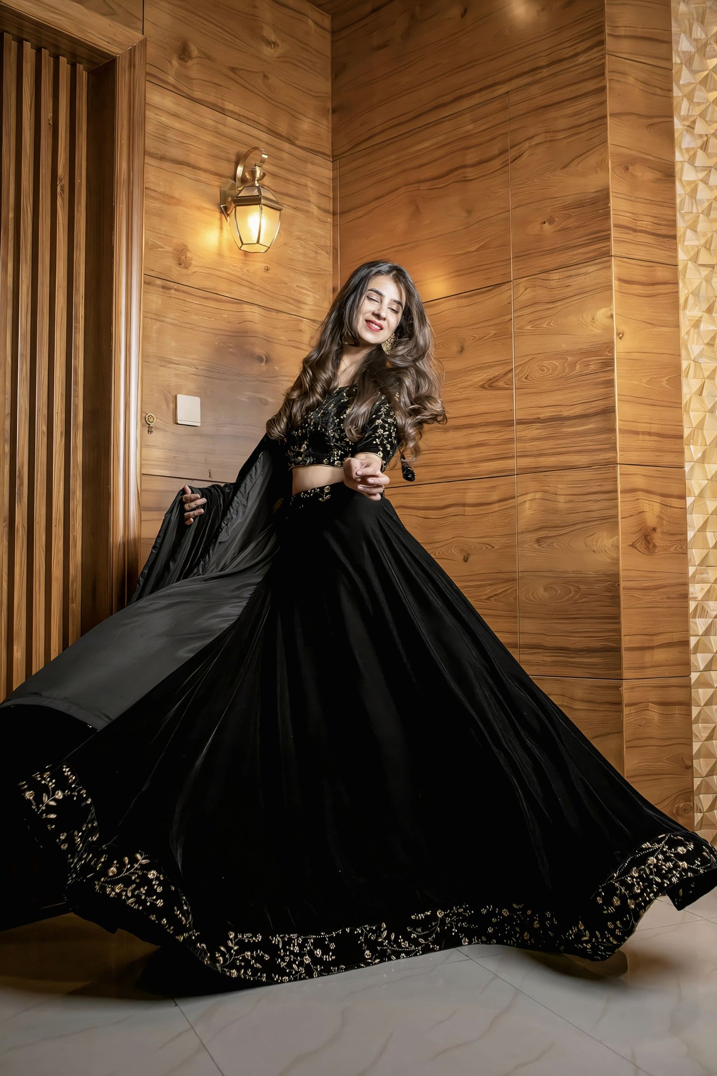 Black Velvet Sequin & Zari Work Lehenga Choli with Dupatta