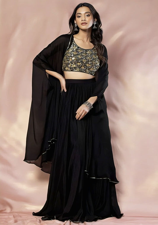 Black Sequin Lehenga with Georgette Jacket