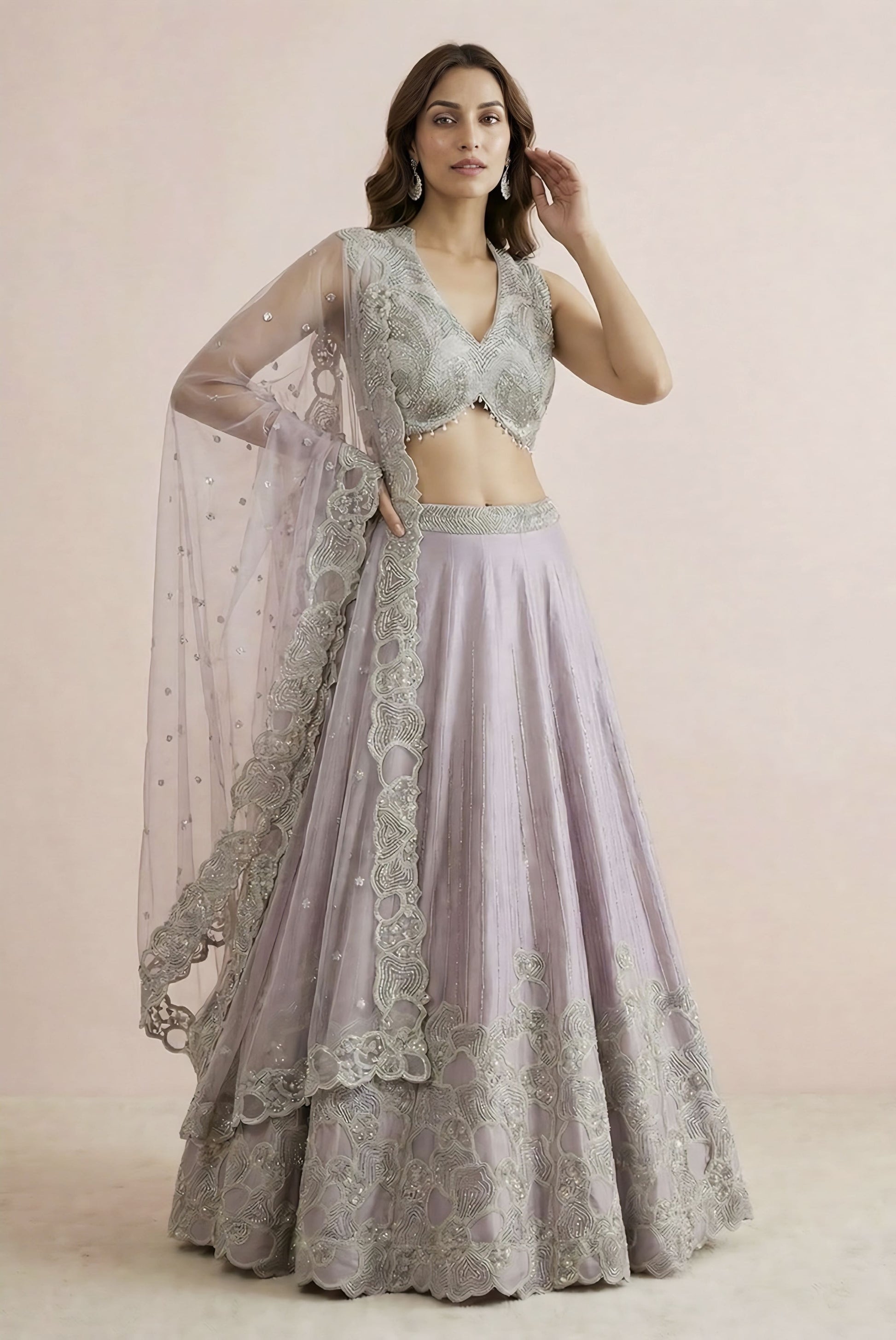 Lilac designer embroidered festive lehenga for weddings