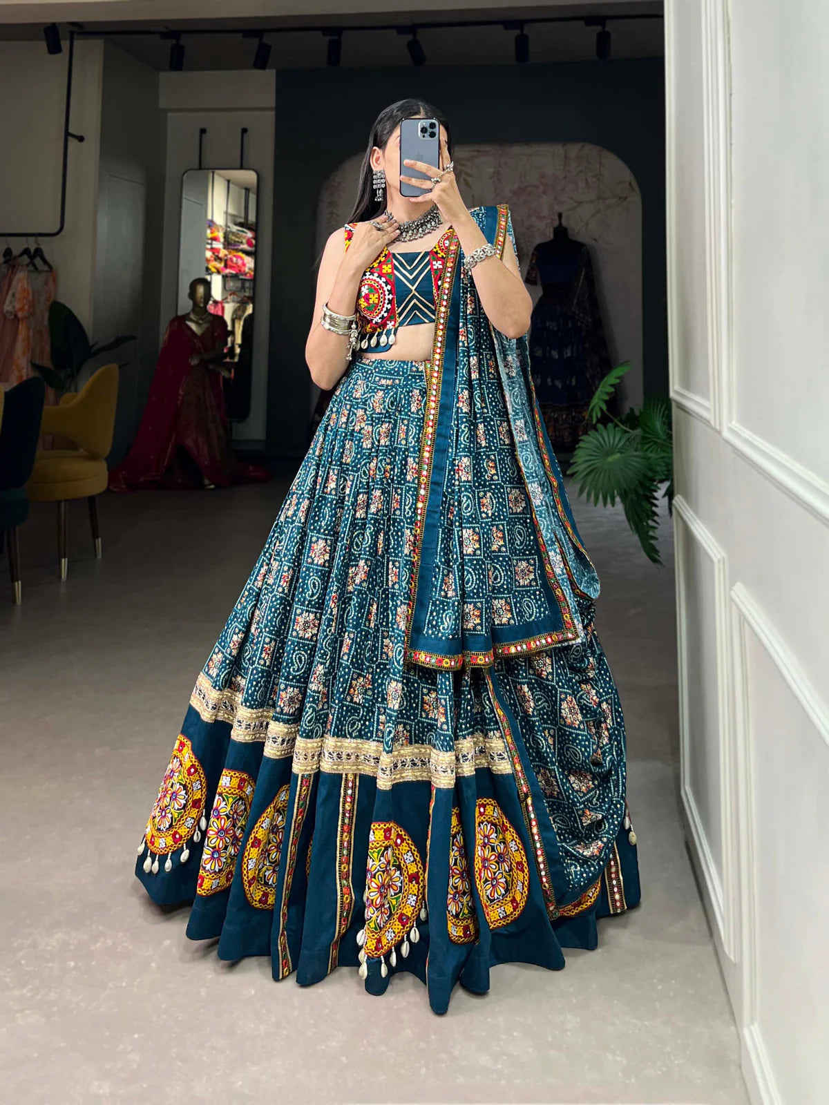 PURE RAYON PRINTED WITH FOIL WORK NAVRATRI LEHENGA CHOLI