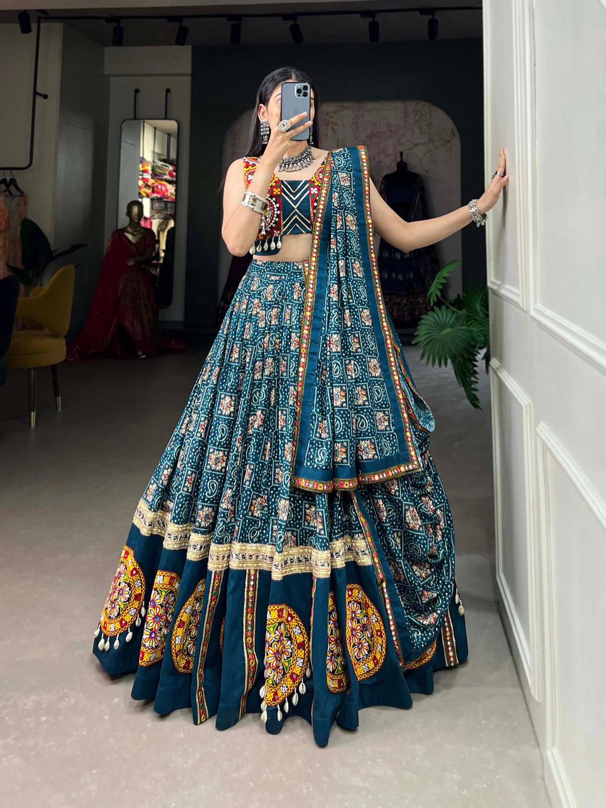 PURE RAYON PRINTED WITH FOIL WORK NAVRATRI LEHENGA CHOLI