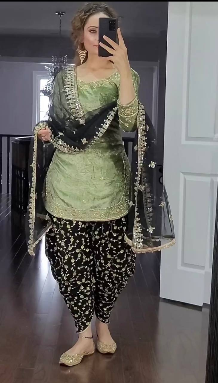 New Designer Party Wear Look Top ,Dhoti Salwar and Dupatta ZC 1097 BLACK