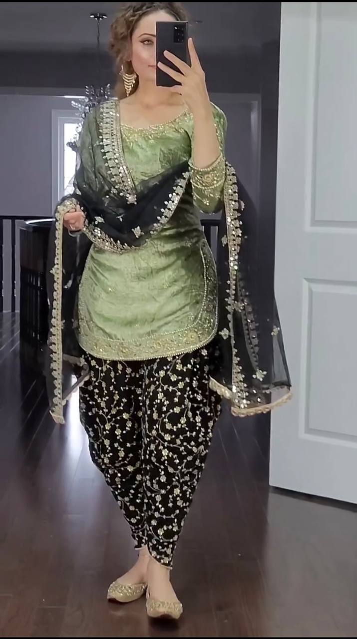 New Designer Party Wear Look Top ,Dhoti Salwar and Dupatta ZC 1097 BLACK