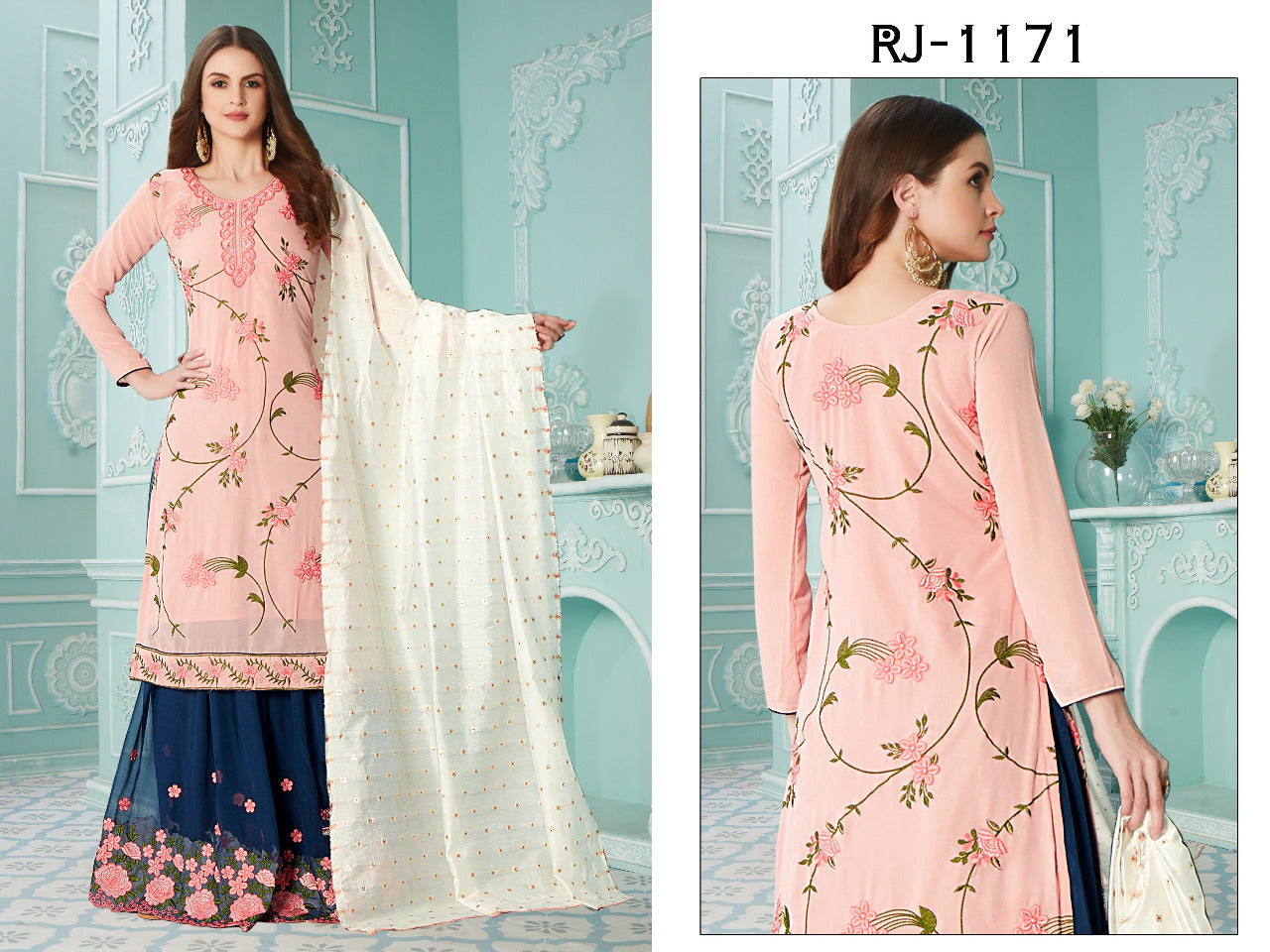 Pink Fancy Georgette With Soft Silk Inner Semi-Stitched Designer Gown Suit