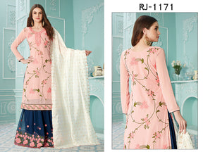 Pink Fancy Georgette With Soft Silk Inner Semi-Stitched Designer Gown Suit