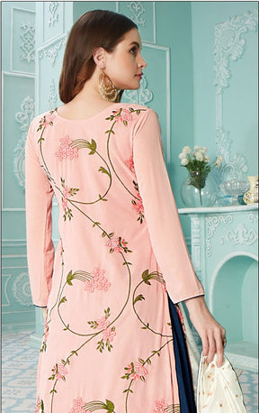 Pink Fancy Georgette With Soft Silk Inner Semi-Stitched Designer Gown Suit