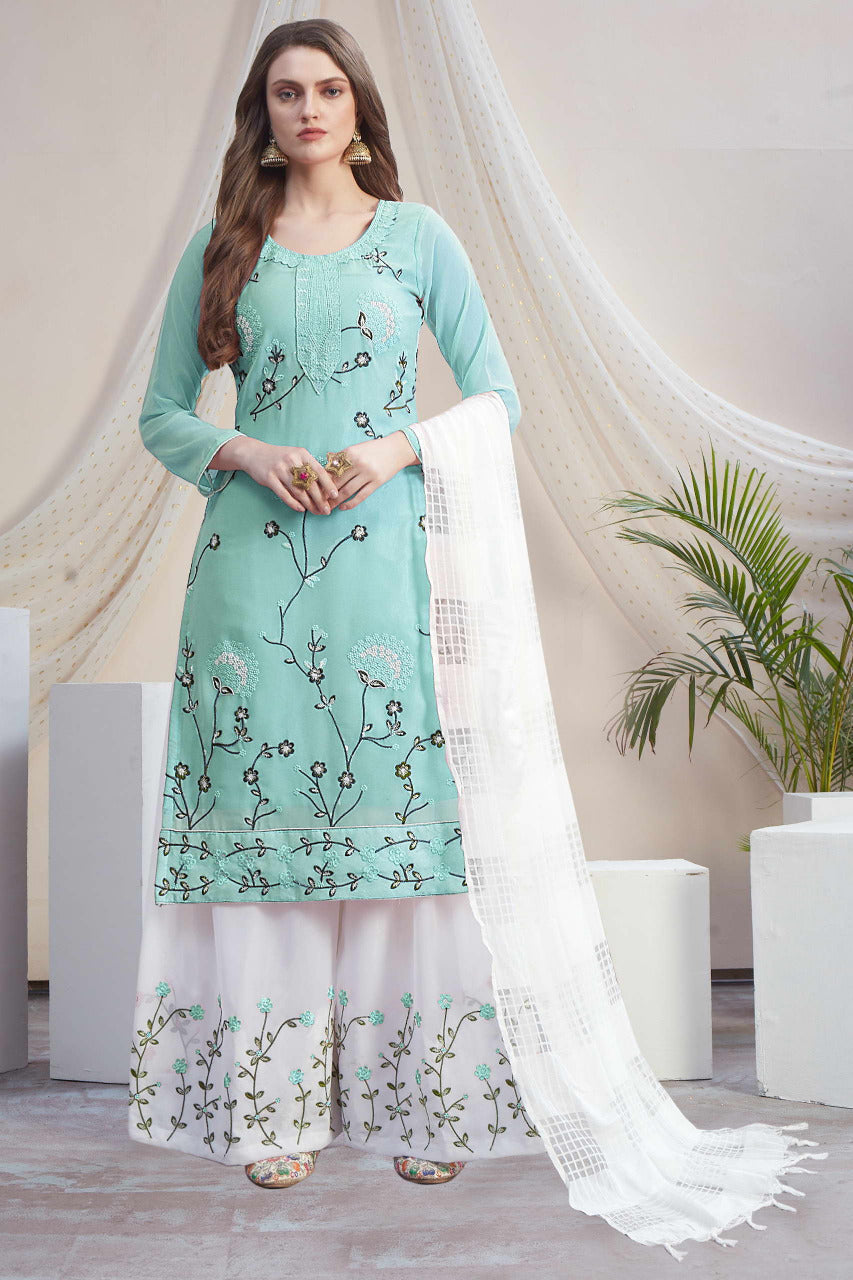 Fancy Georgette With Soft Silk Inner Semi-Stitched Designer Gown Suit HF1161