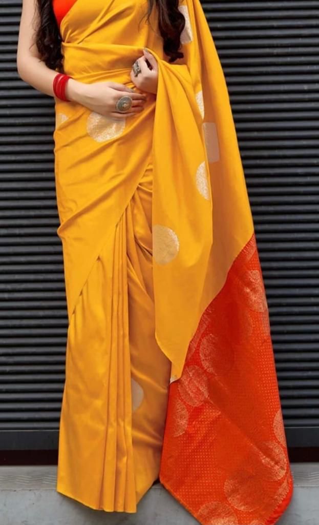 New Attractive Yellow Traditional Designer Lichi Silk Banarasi Saree