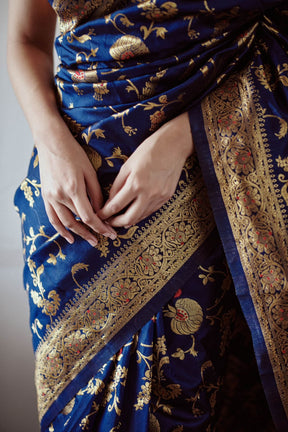 Blue Designer Traditional Wear Lichi Silk Saree