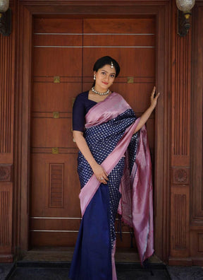 Blue Jacquard Work Soft Lichi Silk Saree