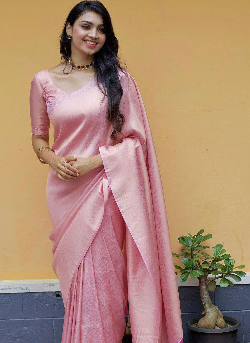 Pink Banarasi Soft Lichi Silk Saree