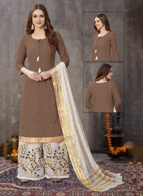 Fancy Georgette With Emroidory Work Semi-Stitched Designer Gown Suit