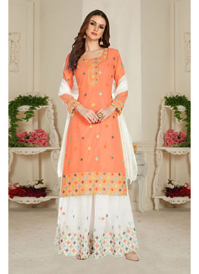 Orange Net With Soft Silk Inner Semi-Stitched Designer Gown Suit