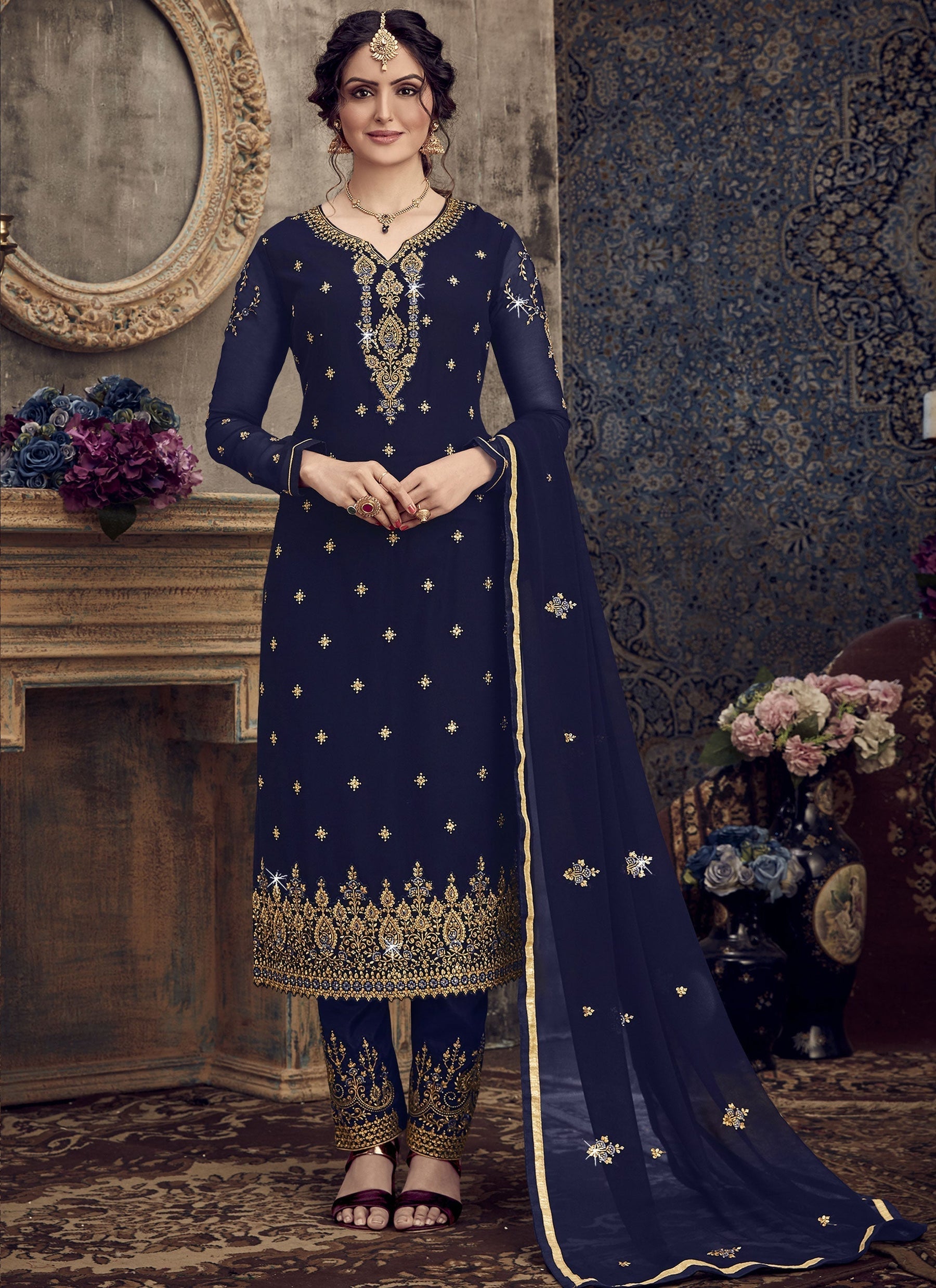 Blue Fancy Georgette with Heavy Embroidery Designer Salwar Suit