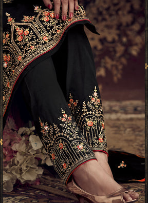 Black Fancy Lifestyle Georgette with Heavy Embroidery Designer Suit