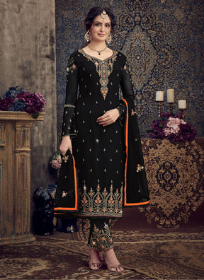 Black Fancy Lifestyle Georgette with Heavy Embroidery Designer Suit