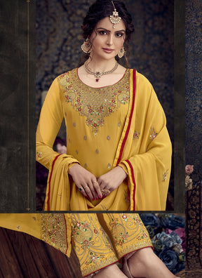 Fancy Georgette with Heavy Embroidery Work Designer Yellow Suit