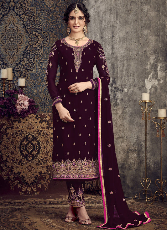 Purple Fancy Georgette with Heavy Embroidery Designer Suit