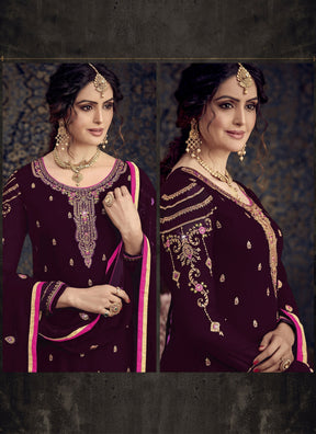 Purple Fancy Georgette with Heavy Embroidery Designer Suit