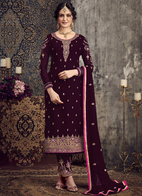 Purple Fancy Georgette with Heavy Embroidery Designer Suit