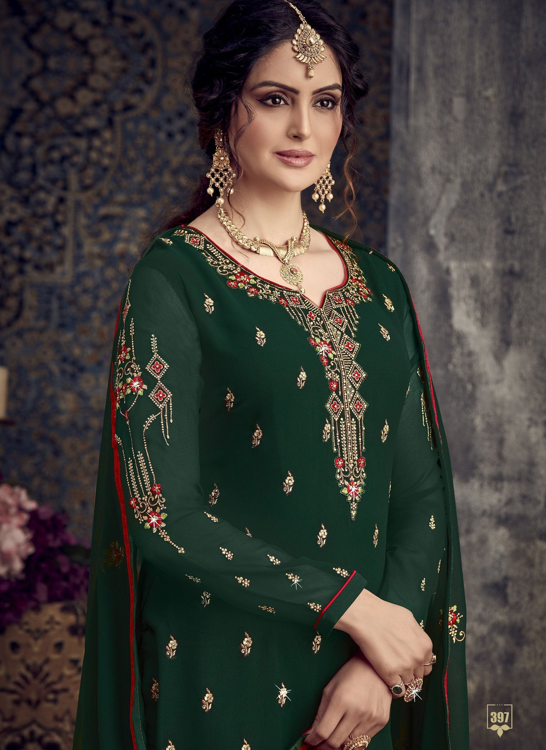 Green Fancy Georgette Suit with Heavy Embroidery