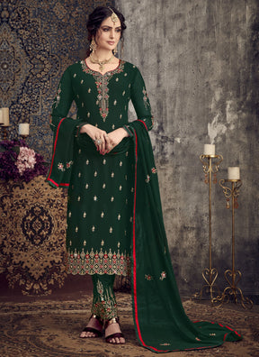 Green Fancy Georgette Suit with Heavy Embroidery