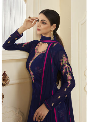 Blue Color Fancy Lifestyle Georgette with Embroidery Designer Suit