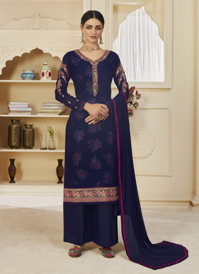 Blue Color Fancy Lifestyle Georgette with Embroidery Designer Suit