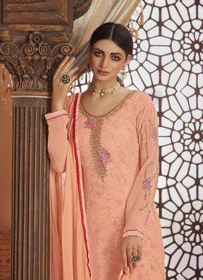 Peach Georgette with Heavy Embroidery Designer Suit