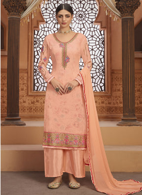 Peach Georgette with Heavy Embroidery Designer Suit