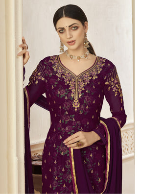 Purple Heavy Embroidery With Nazneen Dupatta Designer Suit