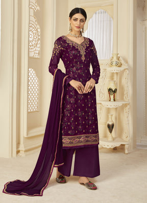 Purple Heavy Embroidery With Nazneen Dupatta Designer Suit